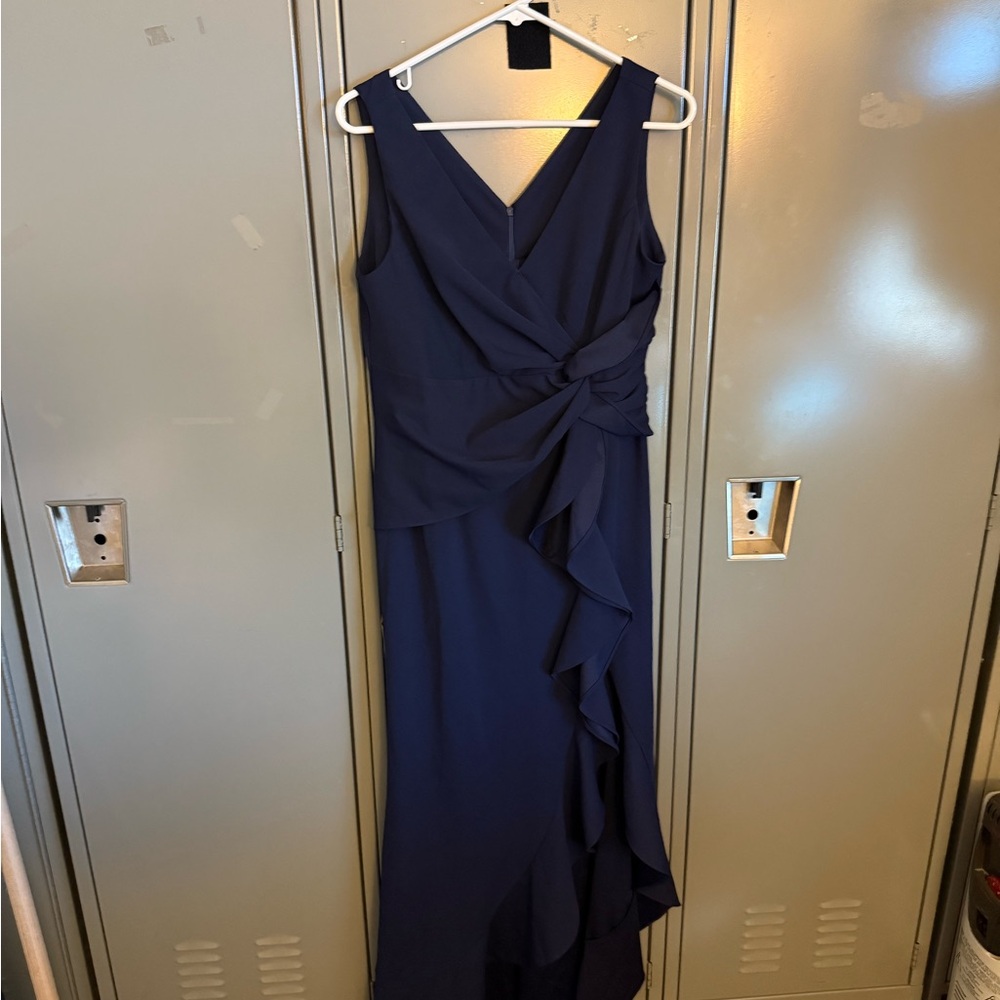 Asymmetrical Blue Wrap Gown for Cocktail Events
